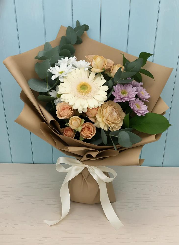 Букет цветов из: Герберы и Хризантемы в Каргинской
