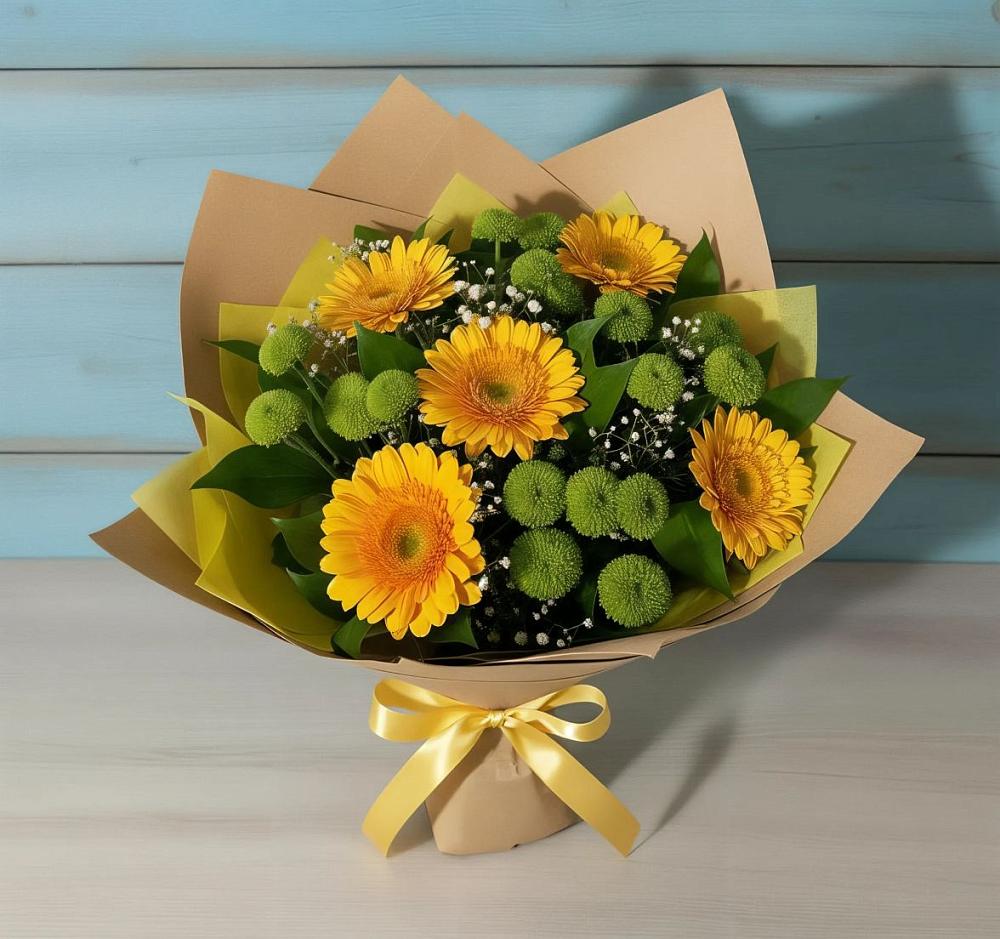 Букет цветов из: Герберы и Хризантемы в Каргинской