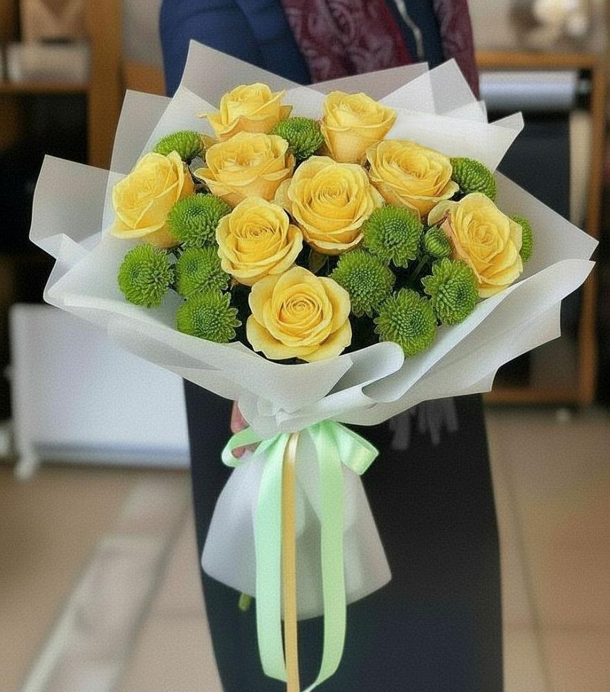 Букет цветов из: Хризантемы и Розы в Каргинской