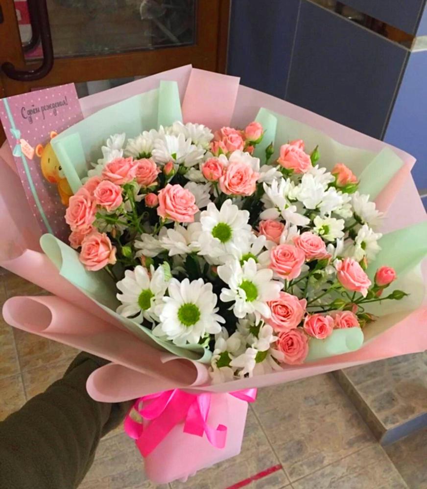 Букет цветов из: Розы и Хризантемы в Каргинской