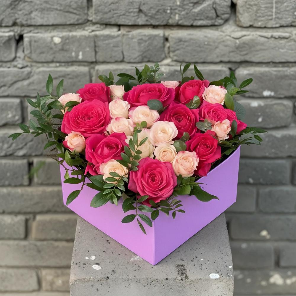 Цветочная композиция из Розы в коробке в Каргинской