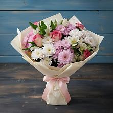 Букет цветов из:  Хризантемы, Альстромерии и Розы в Каргинской