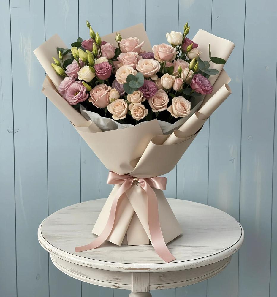 Букет цветов из: Розы и Лизиантусы в Каргинской