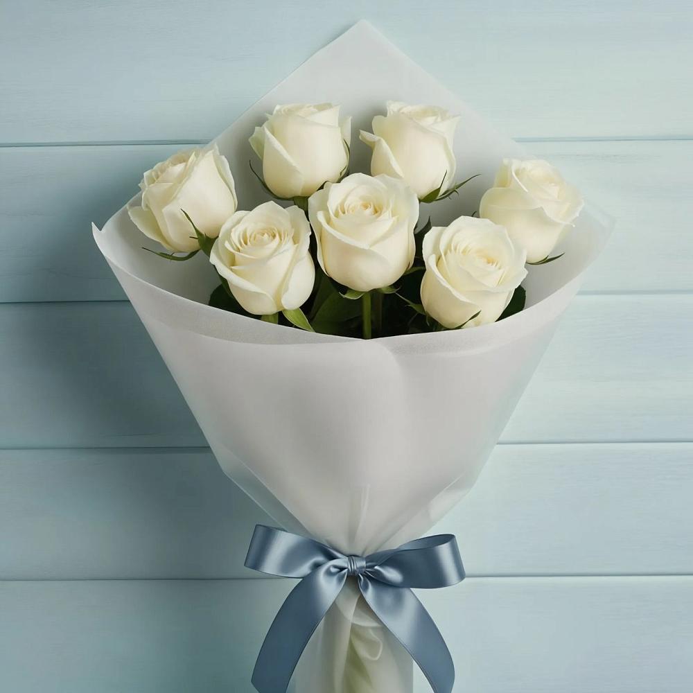 Букет 7 Белых роз Эдлесс Лав в Каргинской